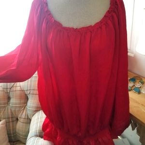 MICHAEL KORS RED SILK 3X PEASANT TOP 56 BUST